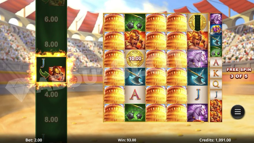 slot Action Boost Gladiator - L'azione della moneta verde aumenta i giri gratuiti