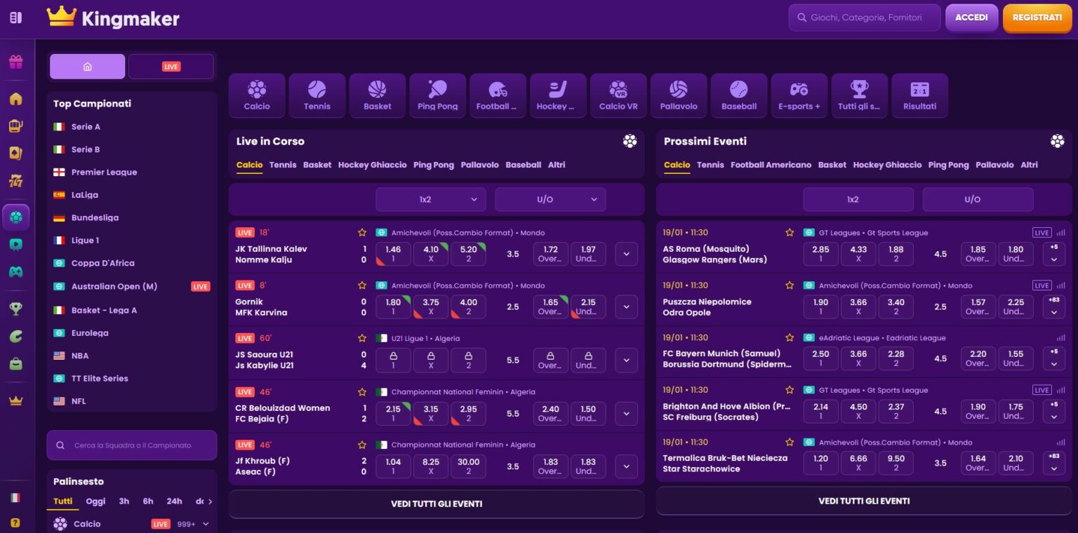 Kingmaker scommesse sportive