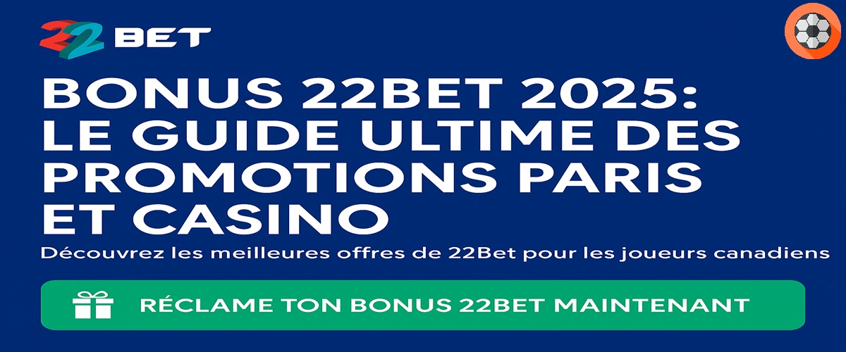 Graphique promotionnel pour le bonus 22Bet 2025 avec appel à l’action Réclame ton bonus maintenant