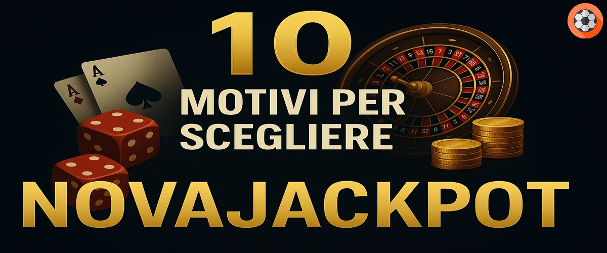 Copertina articolo NovaJackpot con dadi, carte, roulette e monete d’oro