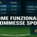 Infografica su come funzionano le scommesse sportive, con tabellone quote, schedina e scritta centrale “Come funzionano le scommesse sportive”