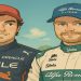 Ritratto Ghibli di Pérez e Bottas in tuta da F1