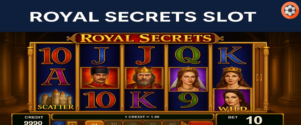 Schermata della slot Royal Secrets di Amusnet con simboli regali e pulsante Wild