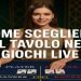 Dealer reale in un casinò live mentre gestisce un tavolo baccarat, con scritta centrale “Come scegliere il tavolo nei giochi live”.