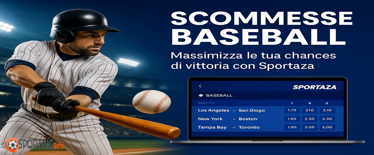 Giocatore di baseball che colpisce la palla con grafica Sportaza e quote MLB