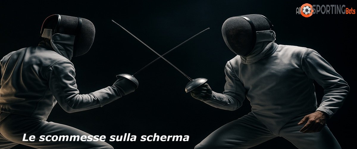 Due schermidori in pedana durante un duello, lame incrociate, illuminazione drammatica