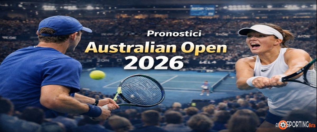 Pronostici Australian Open 2026 con tennisti in azione sul campo