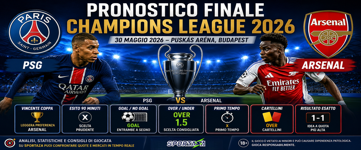 Pronostico finale Champions League 2026 PSG Arsenal con mercati alternativi