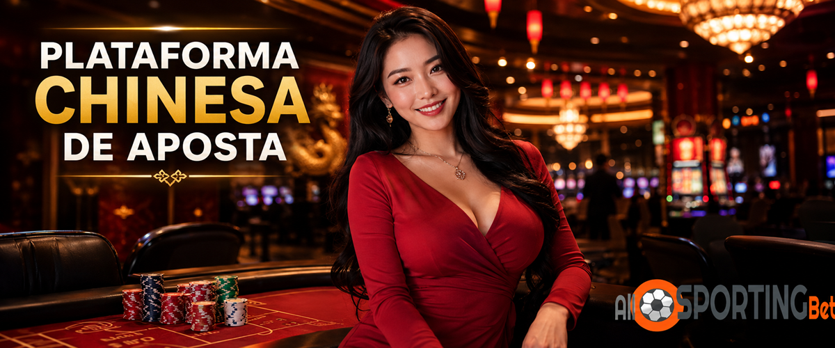 Plataforma chinesa de aposta com mulher asiática em cassino online, logo Allsportingbets e destaque para Sportaza