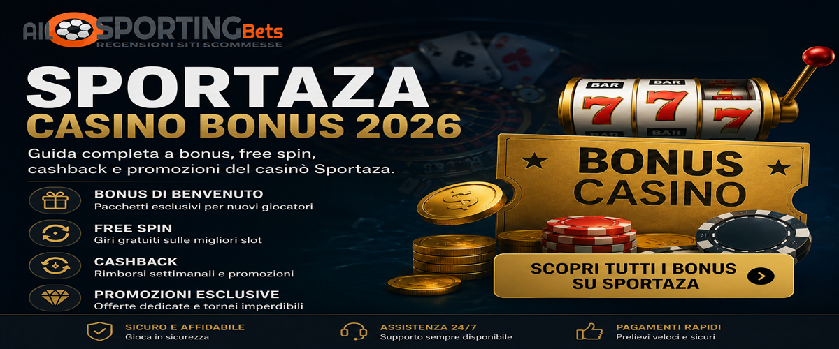 Sportaza casino bonus 2026 con logo Allsportingbets, slot, free spin, cashback e promozioni casino