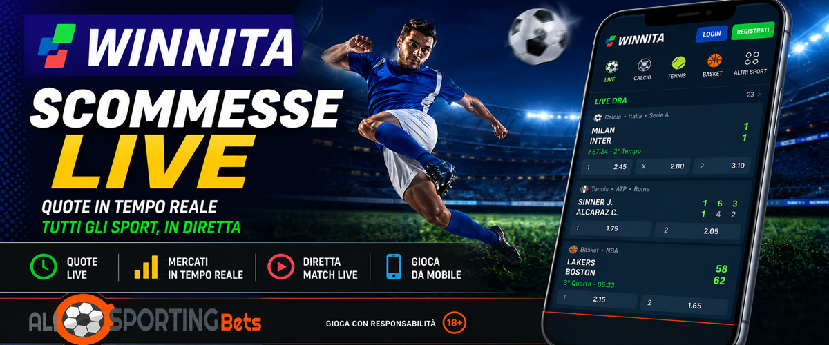 Winnita scommesse live con quote in tempo reale, calcio, tennis e basket su Allsportingbets