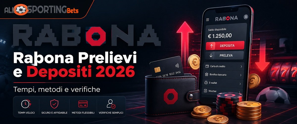 Rabona prelievi e depositi 2026 con smartphone, metodi di pagamento e logo Allsportingbets