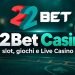 22Bet Casino con slot, roulette, carte e logo Allsportingbets
