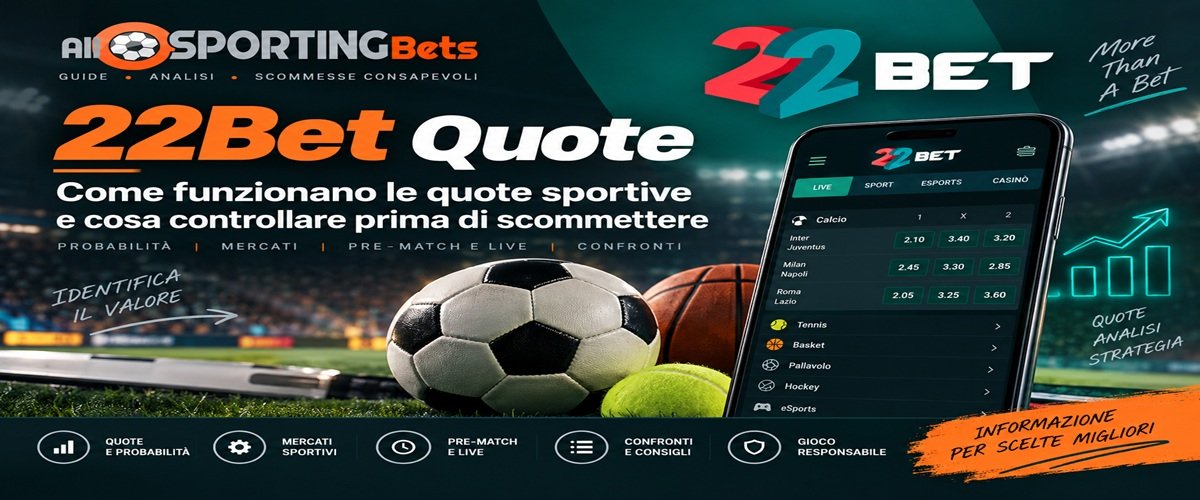22Bet quote sportive con analisi di probabilità, mercati pre-match e live su Allsportingbets